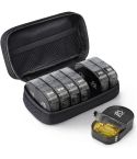 14 Compartment Medicine Box Plastic Double Row Leather Bag Pill Box(Black)