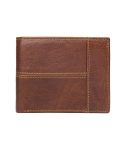 Men Retro Portable Wallet Short Cowhide Leather Wallet(Brown)