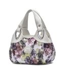 722 Women Soft Leather Handbag(White Handle Green Flower)