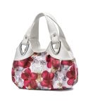 722 Women Soft Leather Handbag(White Handle Red Flower)
