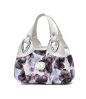 722 Women Soft Leather Handbag(White Handle Purple Flower)