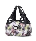 722 Women Soft Leather Handbag(Black Handle Green Flower)