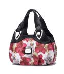 722 Women Soft Leather Handbag(Black Handle Red Flower)