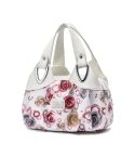 722 Women Soft Leather Handbag(White Handle Red Rose)