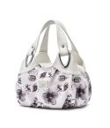 722 Women Soft Leather Handbag(White Handle Gray Flower)