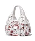722 Women Soft Leather Handbag(White Handle Ink Flower)