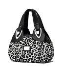 722 Women Soft Leather Handbag(Black Handle Leopard Print)