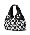 722 Women Soft Leather Handbag(Black Handle Circle Pattern)