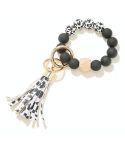 2 PCS Wooden Bead Frosted Bracelet Key Chain Pendant( Black and White Leopard Pattern)