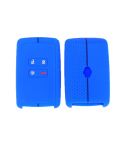 For Renault Koleos/Megane 2pcs 4 Button Honeycomb Pattern Silicone Key Cover(Sea Blue Black Line)