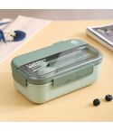 Plastic Compartment Lunch Box Microwaveable with Tableware(1.1L Green)