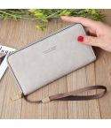 Scrub Long Wallet Lady Wallet Handbag Zipper Purse(Light Grey)