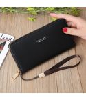 Scrub Long Wallet Lady Wallet Handbag Zipper Purse(Black)