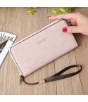 Scrub Long Wallet Lady Wallet Handbag Zipper Purse(Pink)