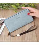 Scrub Long Wallet Lady Wallet Handbag Zipper Purse(Dark Blue)