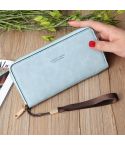 Scrub Long Wallet Lady Wallet Handbag Zipper Purse(Light Blue)