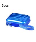 3pcs Rectangular Tinplate Coin Brushed Zipper Bag(Blue)