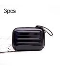 3pcs Rectangular Tinplate Coin Brushed Zipper Bag(Black)