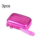 3pcs Rectangular Tinplate Coin Brushed Zipper Bag(Rose Red)
