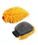 2pcs Car Chenille Coral Fleece Car Wash Double Sided Thick Gloves(Orange)