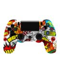 For PS4 Wireless Bluetooth Game Controller With Light Strip Dual Vibration Game Handle(Flame)