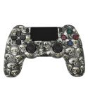 For PS4 Wireless Bluetooth Game Controller With Light Strip Dual Vibration Game Handle(Green Eye Skull)