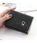 Cartoon Cute Cat Tri-fold Wallet Mini Embossed Multifunctional Wallet(Black)