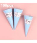 100pcs Disposable Ice Cream Paper Holder Sweet Crispy Tip Bottom Paper(Blue Letter)