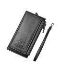 DEABOLAR Men Long Wallet Retro PU Soft Leather Hand Strap Clutch Mobile Phone Bag(Black)