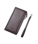 DEABOLAR Men Long Wallet Retro PU Soft Leather Hand Strap Clutch Mobile Phone Bag(Dark Brown)