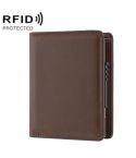 RFID Anti-Theft Short Wallet Automatic Pop-Up Aluminum Alloy Antimagnetic Card Holder(Brown)