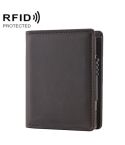RFID Anti-Theft Short Wallet Automatic Pop-Up Aluminum Alloy Antimagnetic Card Holder(Dark Brown)