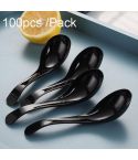 100pcs /Pack 12cm Disposable Plastic Meal Spoon Fast Food Soup Ladle(Black)