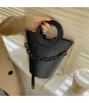 Women Casual Bucket Handbag Round Chain Shoulder Crossbody Bag(Black)