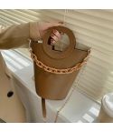 Women Casual Bucket Handbag Round Chain Shoulder Crossbody Bag(Brown)