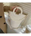 Women Casual Bucket Handbag Round Chain Shoulder Crossbody Bag(Beige)