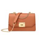 Women Double Compartment Flap Lock Small Square Bag Chain Crossbody Bag(Brown)