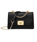 Women Double Compartment Flap Lock Small Square Bag Chain Crossbody Bag(Black)