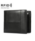 RFID Anti-Theft Short Mens Wallet Multi-Card Slot Cowhide Coin Purse(Black)