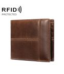 RFID Anti-Theft Short Mens Wallet Multi-Card Slot Cowhide Coin Purse(Coffee)
