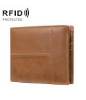 RFID Anti-Theft Short Mens Wallet Multi-Card Slot Cowhide Coin Purse(Brown)