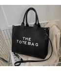 Women PU Leather Tote Bag Letter Printed Crossbody Bag(Small Black)