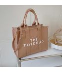 Women PU Leather Tote Bag Letter Printed Crossbody Bag(Small Khaki)