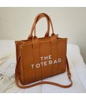 Women PU Leather Tote Bag Letter Printed Crossbody Bag(Small Brown)