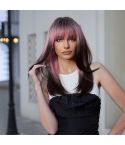 Cosplay Punk Style Gradient Long Straight Wig with Bangs(Pink Gradient Dark Brown)