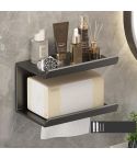 2 In 1 No-Punch Bathroom Shelf Household Paper Towel Cell Phone Toiletries Storage Rack(Black)