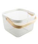 Square  Wooden Handle Mesh Basket Snack Fruit Storage Basket(White)
