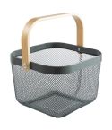 Square  Wooden Handle Mesh Basket Snack Fruit Storage Basket(Grey)