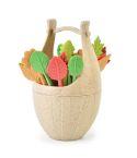 16pcs Fruit Forks + 1pc Barrel Mini Wheat Fiber Material Tableware Set Snack Dessert Forks(Beige)