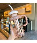 1200ml Large Capacity Lucky Belly Cup Handheld Portable Straw Cup with Tea Drain(Tulip Coffee)